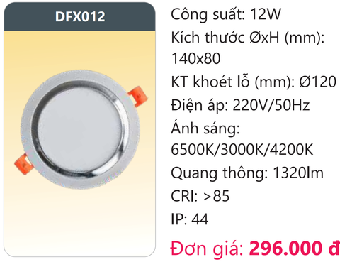  ĐÈN LED DOWNLIGHT ÂM TRẦN ĐỔI BA MÀU DUHAL DFX012 / 12W 