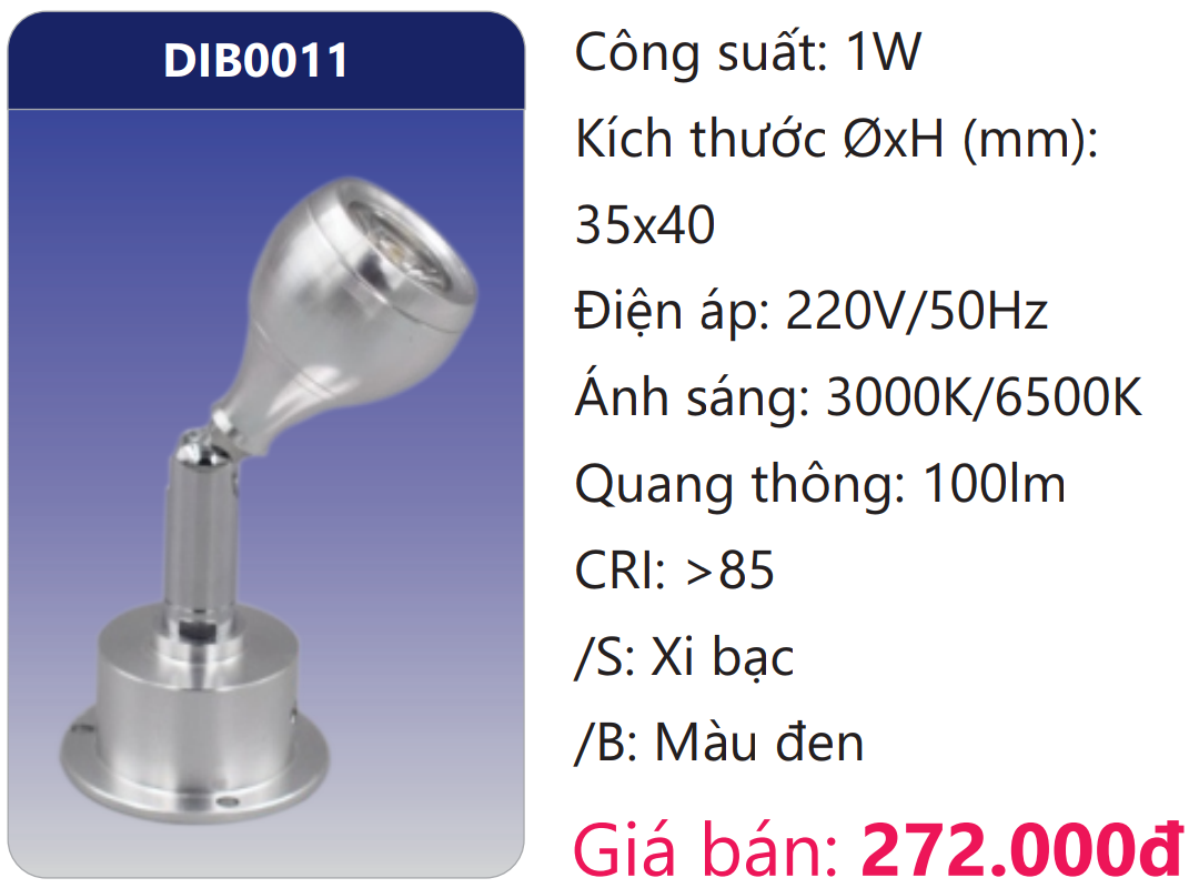 ĐÈN LED GẮN NỔI CHỈNH HƯỚNG CHIẾU ĐIỂM TRANG TRÍ 1W DUHAL DIB0011