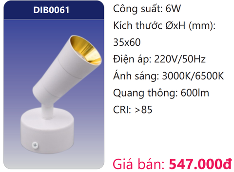  ĐÈN LED GẮN NỔI CHỈNH HƯỚNG CHIẾU ĐIỂM TRANG TRÍ 6W DUHAL DIB0061 