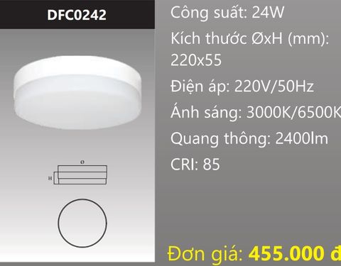  ĐÈN LED GẮN NỔI ỐP TRẦN TRÒN ĐẾ NHÔM 24W DUHAL DFC0242 