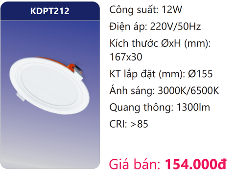  ĐÈN LED PANEL ÂM TRẦN 12W DUHAL KDPT212 