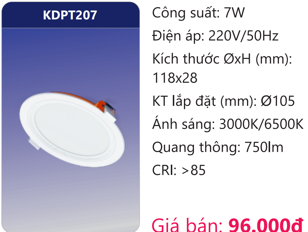 ĐÈN LED PANEL ÂM TRẦN 7W DUHAL KDPT207