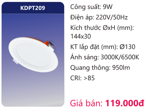  ĐÈN LED PANEL ÂM TRẦN 9W DUHAL KDPT209 