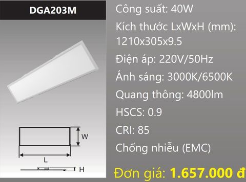  ĐÈN LED PANEL ÂM TRẦN BẢNG 1200x300 (120x30) 40W DUHAL DGA203M 