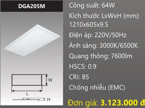  ĐÈN LED PANEL ÂM TRẦN BẢNG 1200x600 (120x60) 64W DUHAL DGA205M 