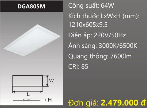  ĐÈN LED PANEL ÂM TRẦN BẢNG 1200x600 (120x60) 64W DUHAL DGA805M 