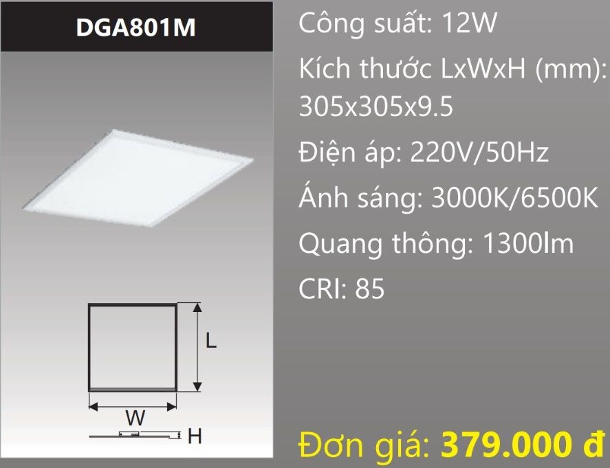ĐÈN LED PANEL ÂM TRẦN BẢNG 300x300 (30x30) 12W DUHAL DGA801M