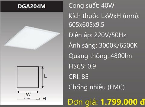  ĐÈN LED PANEL ÂM TRẦN BẢNG 600x600 (60x60) 40W DUHAL DGA204M 