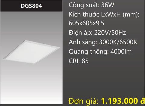  ĐÈN LED PANEL MỎNG 600x600 (60x60) 36W DUHAL DGS804 