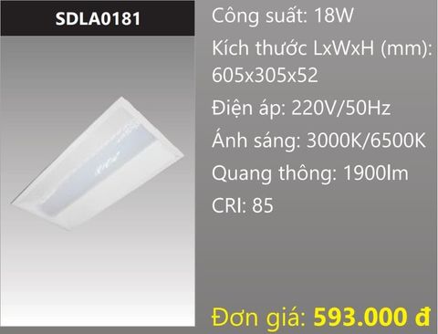  ĐÈN LED TẤM PANEL 600x300 (60x30) 18W DUHAL SDLA0181 