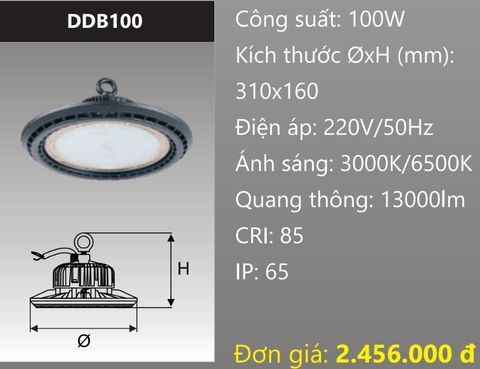  ĐÈN LED CÔNG NGHIỆP CHỐNG THẤM 100W DUHAL DDB100 