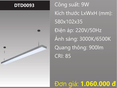  ĐÈN LED TREO THẢ VĂN PHÒNG - PHÒNG HỌP DUHAL 9W DTD0093 