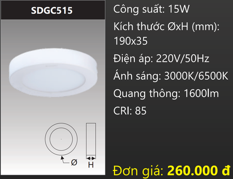  ĐÈN LED TRÒN GẮN NỔI 15W DUHAL SDGC515 