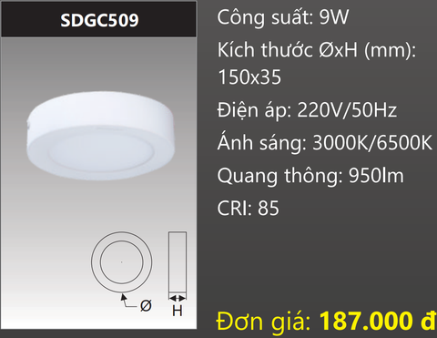  ĐÈN LED TRÒN GẮN NỔI 9W DUHAL SDGC509 