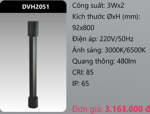  ĐÈN LED TRỤ SÂN VƯỜN 3Wx2 DUHAL DVH2051 