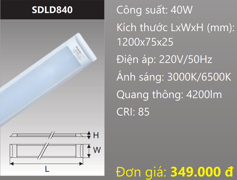  ĐÈN TUÝP LED BÁN NGUYỆT ỐP TRẦN DUHAL SDLD840 ( 1M2 / 40W ) 