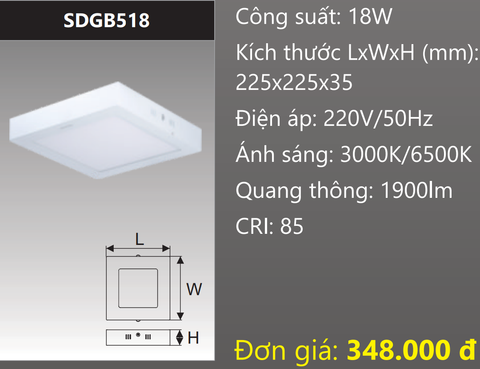  ĐÈN LED VUÔNG GẮN NỔI 18W DUHAL SDGB518 