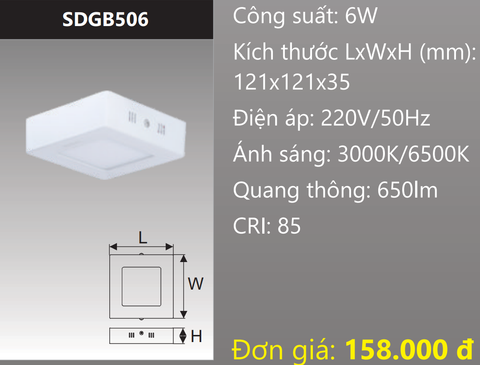  ĐÈN LED VUÔNG GẮN NỔI 6W DUHAL SDGB506 