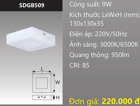  ĐÈN LED VUÔNG GẮN NỔI 9W DUHAL SDGB509 