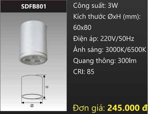  ĐÈN LON GẮN NỔI LED 3W DUHAL SDFB801 
