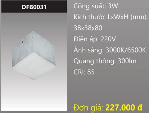  ĐÈN LON LED GẮN NỔI VUÔNG TÁN QUANG 3W DUHAL DFB0031 