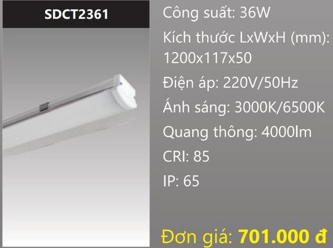  ĐÈN MÁNG CÔNG NGHIỆP CHỐNG THẤM LED 36W DUHAL SDCT2361 