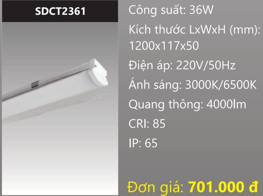 ĐÈN MÁNG CÔNG NGHIỆP CHỐNG THẤM LED 36W DUHAL SDCT2361