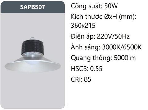  ĐÈN NHÀ XƯỞNG LED 50W DUHAL SAPB507 