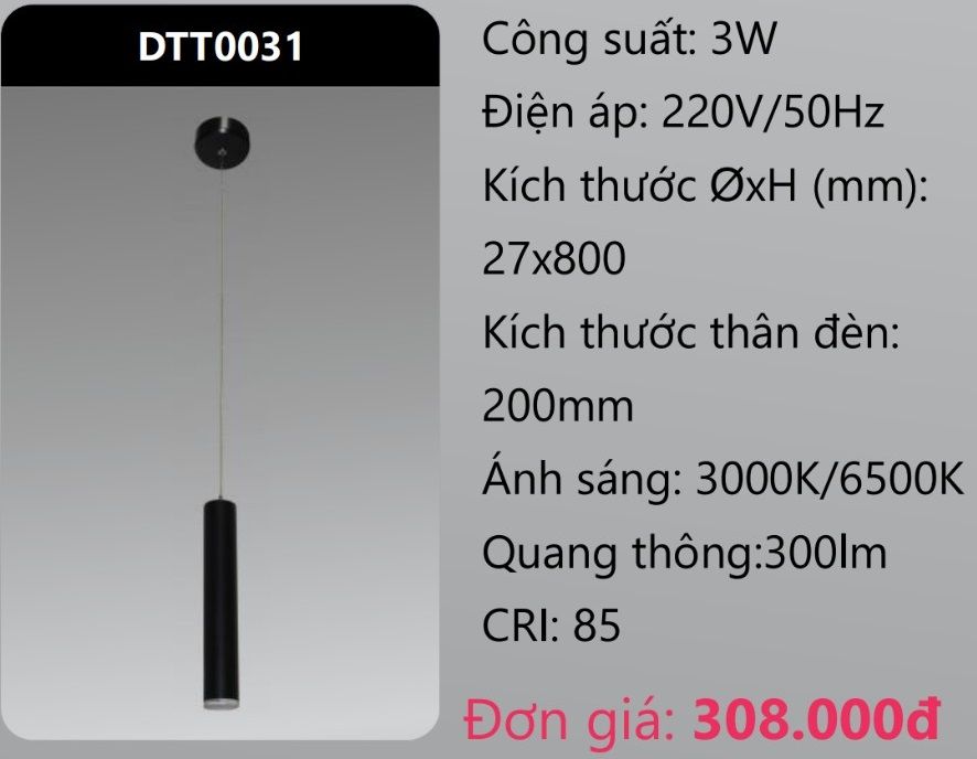 ĐÈN ỐNG TREO THẢ TRANG TRÍ LED 3W DUHAL DTT0031