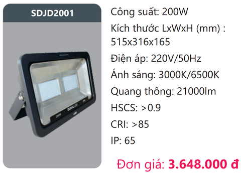  ĐÈN PHA LED DUHAL 200W / SDJD2001 