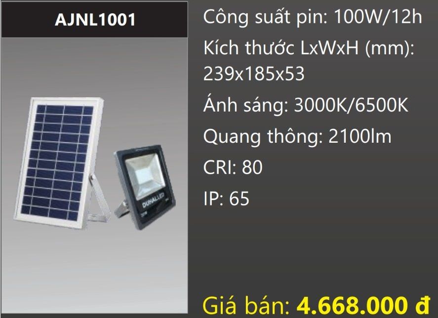 ĐÈN PHA NĂNG LƯỢNG MẶT TRỜI 100W DUHAL AJNL1001