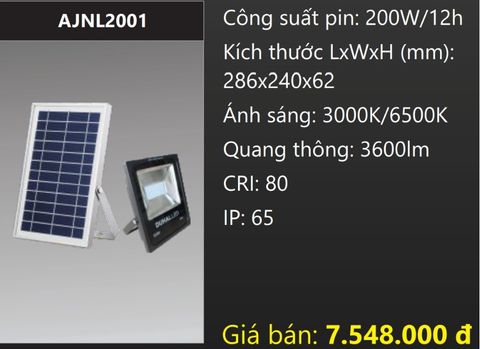  ĐÈN PHA NĂNG LƯỢNG MẶT TRỜI 200W DUHAL AJNL2001 