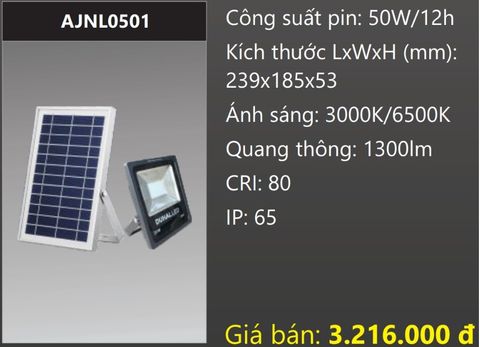  ĐÈN PHA NĂNG LƯỢNG MẶT TRỜI 50W DUHAL AJNL0501 