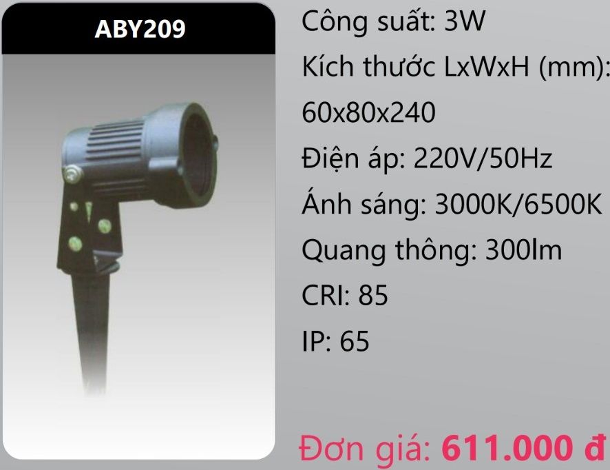 ĐÈN RỌI CHIẾU ĐIỂM CẮM CỎ SÂN VƯỜN LED 3W DUHAL ABY209