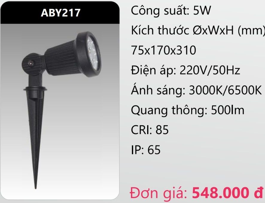 ĐÈN RỌI CHIẾU ĐIỂM CẮM CỎ SÂN VƯỜN LED 5W DUHAL ABY217