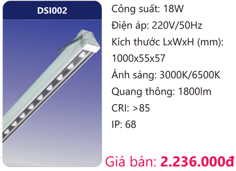  ĐÈN THANH LED 1M CHỐNG THẤM NGOÀI TRỜI 18W DUHAL DSI002 