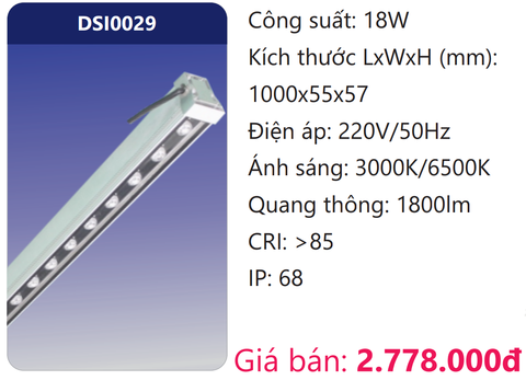  ĐÈN THANH LED ĐỔI MÀU 1M CHỐNG THẤM NGOÀI TRỜI 18W DUHAL DSI0029 