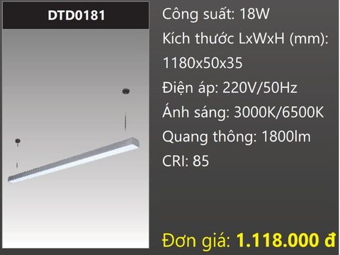  ĐÈN TREO THẢ 1,2M (1M2) LED 18W DUHAL DTD0181 
