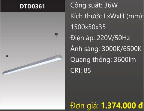  ĐÈN TREO THẢ 1,5M (1M5) LED 36W DUHAL DTD0361 