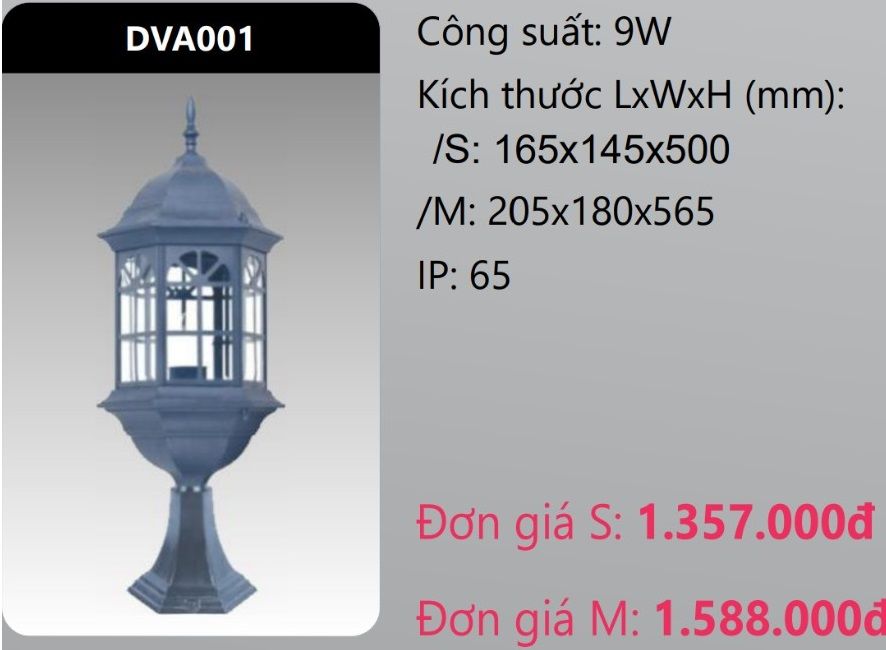 ĐÈN TRỤ CỔNG DUHAL 9W DVA001 (DVA001S - DVA001M)