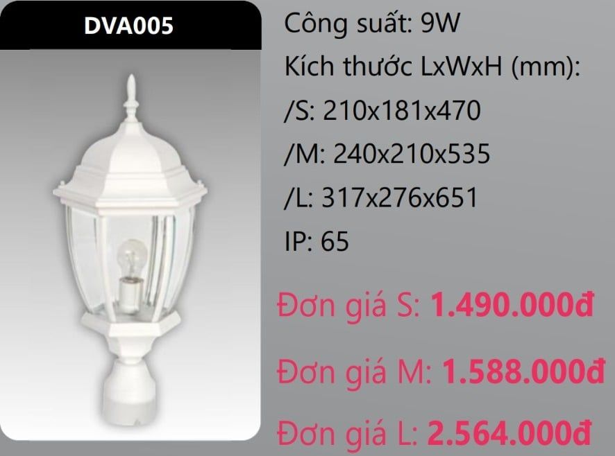 ĐÈN TRỤ CỔNG DUHAL 9W DVA005 (DVA005S - DVA005M - DVA005L)