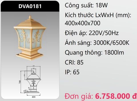  ĐÈN TRỤ CỔNG DUHAL LED 18W DVA0181 