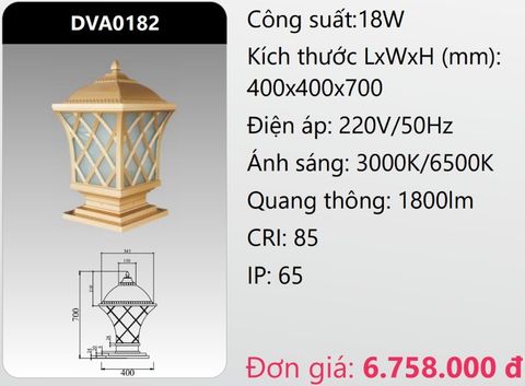  ĐÈN TRỤ CỔNG DUHAL LED 18W DVA0182 