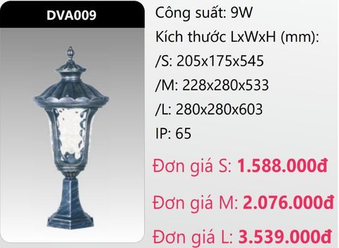  ĐÈN TRỤ CỔNG DUHAL LED 9W DVA009 (DVA009S - DVA009M - DVA009L) 