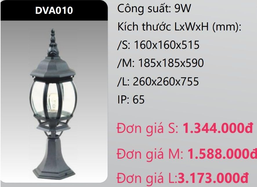 ĐÈN TRỤ CỔNG DUHAL LED 9W DVA010 (DVA010S - DVA010M - DVA010L)