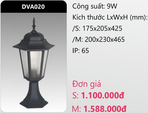  ĐÈN TRỤ CỔNG DUHAL LED 9W DVA020 (DVA020S - DVA020M) 