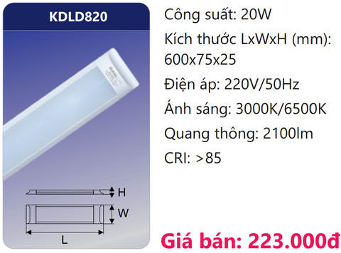  ĐÈN TUÝP BÁN NGUYỆT 6 TẤC LED 20W DUHAL KDLD820 