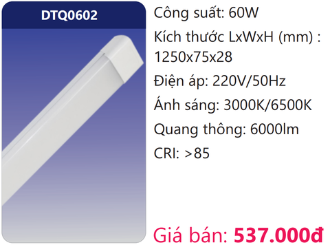  ĐÈN TUÝP DẸP 1M2 ỐP TRẦN LED 60W DUHAL DTQ0602 