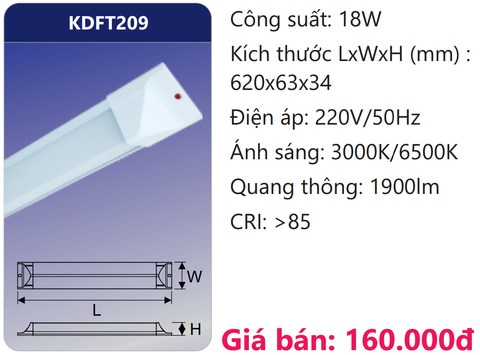  ĐÈN TUÝP LED CHỮ V 6 TẤC 18W DUHAL KDFT209 