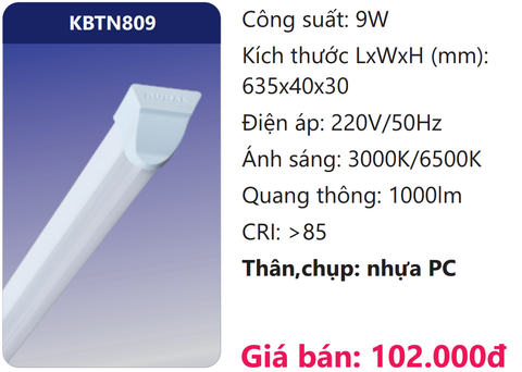  ĐÈN TUÝP LED LIỀN MÁNG 0.6M 9W DUHAL KBTN809 